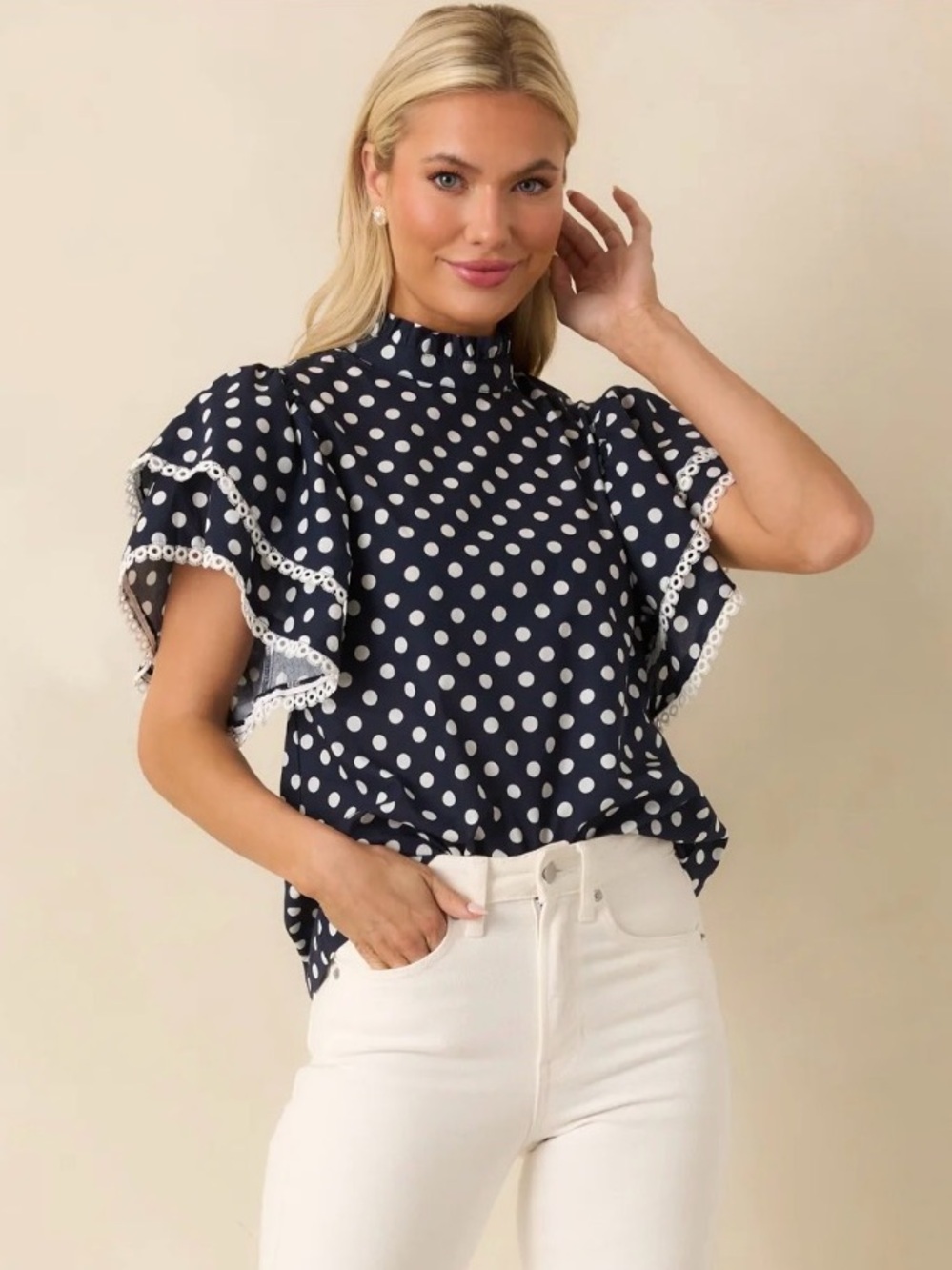 Prosperina Blair Navy/White Polka Dot Top